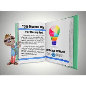 3D Scientist Character Turning A Custom Page -  Mockup Customizable PowerPoint clipart graphic preview.