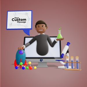 3D Figure Out Of Science Computer -  Mockup Customizable PowerPoint clipart graphic preview.