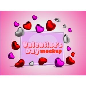 3D Valentine Card and Balloons -  Mockup Customizable PowerPoint clipart graphic preview.
