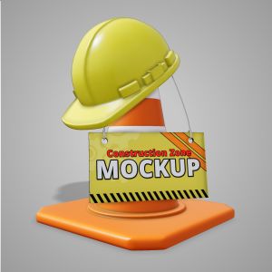 3D Construction Helmet With Sign -  Mockup Customizable PowerPoint clipart graphic preview.