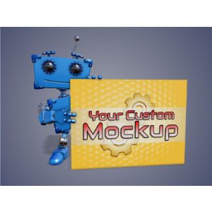 3D Boxy Robot Holding Sign -  Mockup Customizable PowerPoint clipart graphic preview.