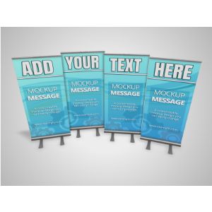 3D Four Banner Display -  Mockup Customizable PowerPoint clipart graphic preview.