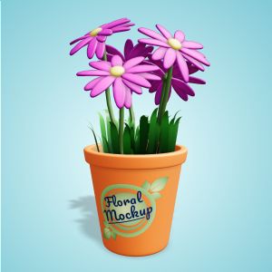 3D Flower Pot -  Mockup Customizable PowerPoint clipart graphic preview.