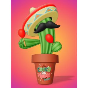 3D Cinco De Mayo Cactus -  Mockup Customizable PowerPoint clipart graphic preview.