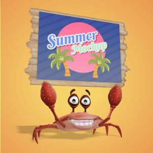 3D Crab Holding Sign -  Mockup Customizable PowerPoint clipart graphic preview.
