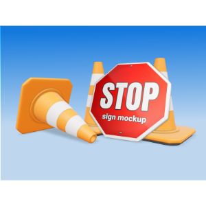 3D Sign With Traffic Cones -  Mockup Customizable PowerPoint clipart graphic preview.