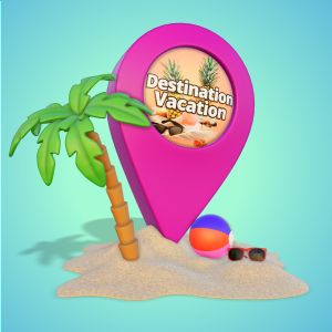 3D Vacation Location Pin  -  Mockup Customizable PowerPoint clipart graphic preview.