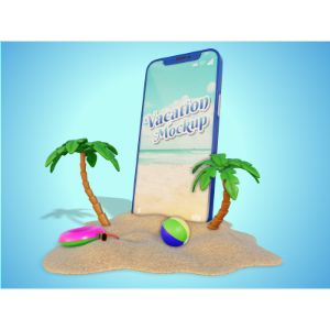 3D Smartphone On Beach -  Mockup Customizable PowerPoint clipart graphic preview.