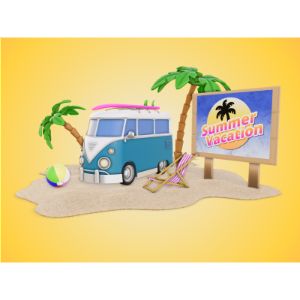 3D Beach Vacation -  Mockup Customizable PowerPoint clipart graphic preview.