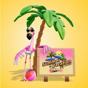 3D Flamingo Holding Sign -  Mockup Customizable PowerPoint clipart graphic preview.