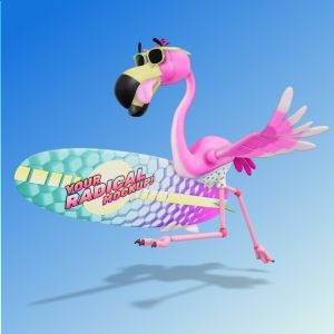3D Flamingo With Surfboard -  Mockup Customizable PowerPoint clipart graphic preview.