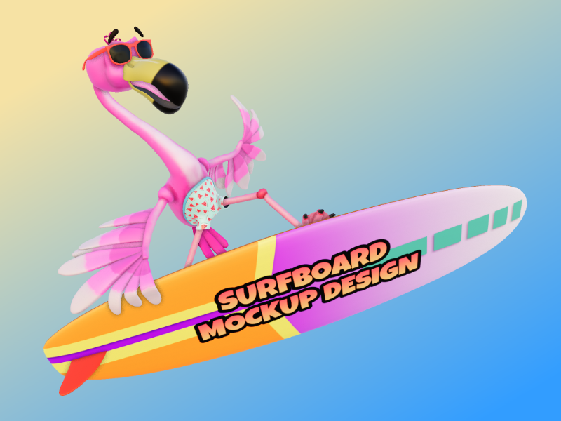 High-resolution customizable clipart of 3D Surfing Flamingo - Customizable Mockup, designed for seasonal marketing campaigns, corporate event presentations, and holiday promotions.