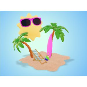 3D Sun With Palm Trees Customizable PowerPoint clipart graphic preview.