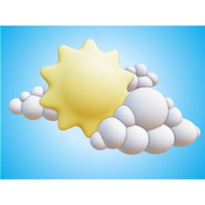 3D Sun and Clouds Customizable PowerPoint clipart graphic preview.