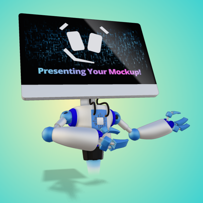 High-resolution customizable clipart of 3D A.I. Robot Presenting To Side - Customizable Mockup, designed for digital transformation strategies, enterprise software training, and advanced information technology frameworks.