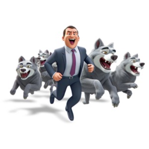 Businessman Leading Wolfpack PowerPoint clipart graphic preview.