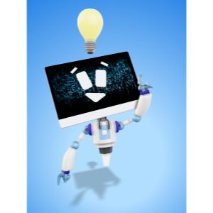 3D A.I. Robot Bright Idea -  Mockup Customizable PowerPoint clipart graphic preview.