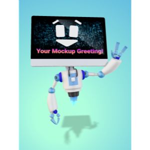 3D A.I. Robot Greeting-  Mockup Customizable PowerPoint clipart graphic preview.