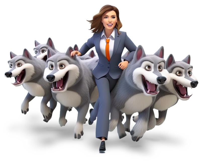 High-resolution clipart illustration of Business Woman Leading Wolfpack, designed for corporate operations tracking, strategic business execution, and professional reporting.