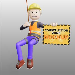 3D Construction Man Harness and Sign-  Mockup Customizable PowerPoint clipart graphic preview.