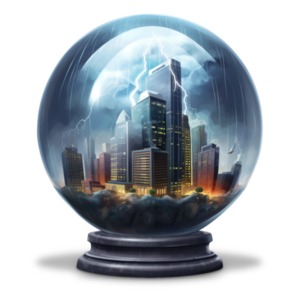 Stormy Business Outlook Crystal Ball PowerPoint clipart graphic preview.