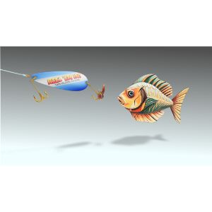 3D Fish and Bait -  Mockup Customizable PowerPoint clipart graphic preview.