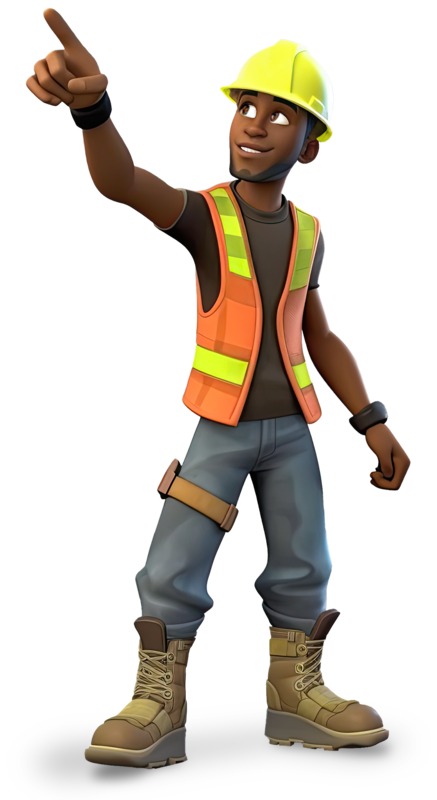 High-resolution clipart illustration of Construction Worker Pointing, designed for creative multimedia presentations, dynamic visual storytelling, and professional content design.