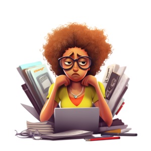 Businesswoman Stressed at Work PowerPoint clipart graphic preview.
