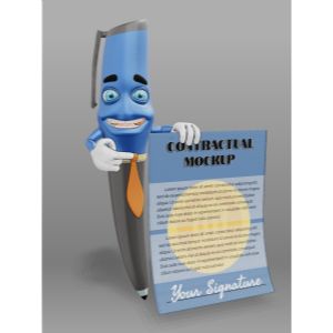 3D Business Pen and Contract-  Mockup Customizable PowerPoint clipart graphic preview.