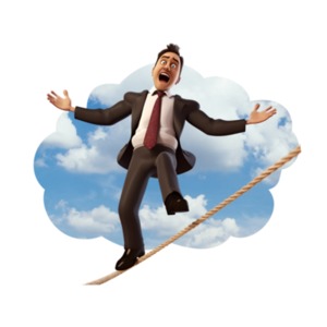 Businessman Scared on Tightrope PowerPoint clipart graphic preview.