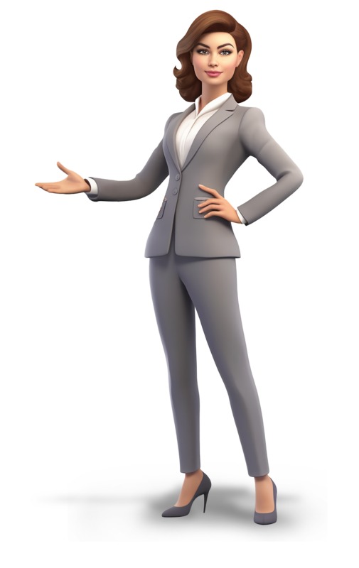 High-resolution clipart illustration of A Businesswoman Confidently Gesturing to the Side, designed for corporate operations tracking, strategic business execution, and professional reporting.