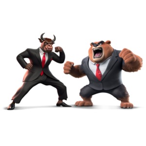 Bull and Bear Market Fierce Standoff PowerPoint clipart graphic preview.