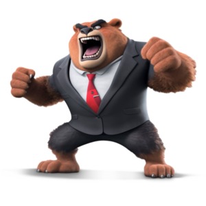 A Business Bear Standing Ready for a Fight PowerPoint clipart graphic preview.