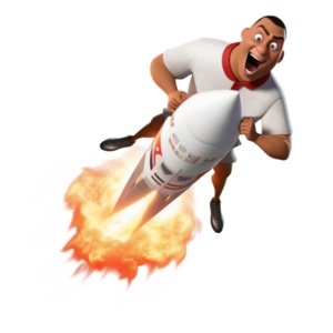 Rocket Man Blast Off PowerPoint clipart graphic preview.