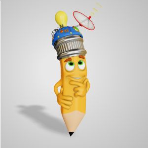 3D Scribbles Pencil Thinking Cap Customizable PowerPoint clipart graphic preview.