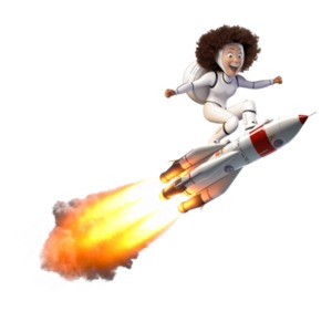 Space Woman Surfing on Rocket PowerPoint clipart graphic preview.