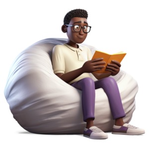 Young Man Sitting and Reading PowerPoint clipart graphic preview.