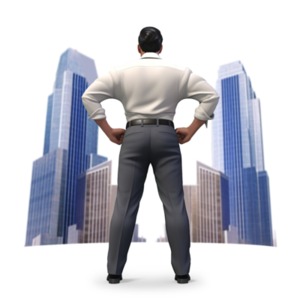 Business Man Watching Over City -  Illustration PowerPoint clipart graphic preview.