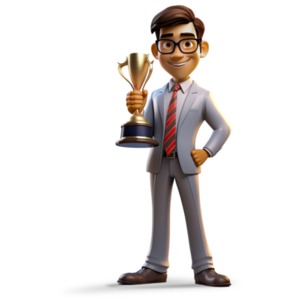 Businessman Holding Trophy PowerPoint clipart graphic preview.