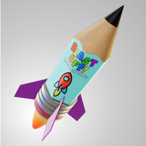 3D Pencil Rocket in Flight  -  Mockup Customizable PowerPoint clipart graphic preview.