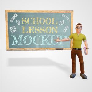 3D Teacher Presenting Chalkboard  -  Mockup Customizable PowerPoint clipart graphic preview.
