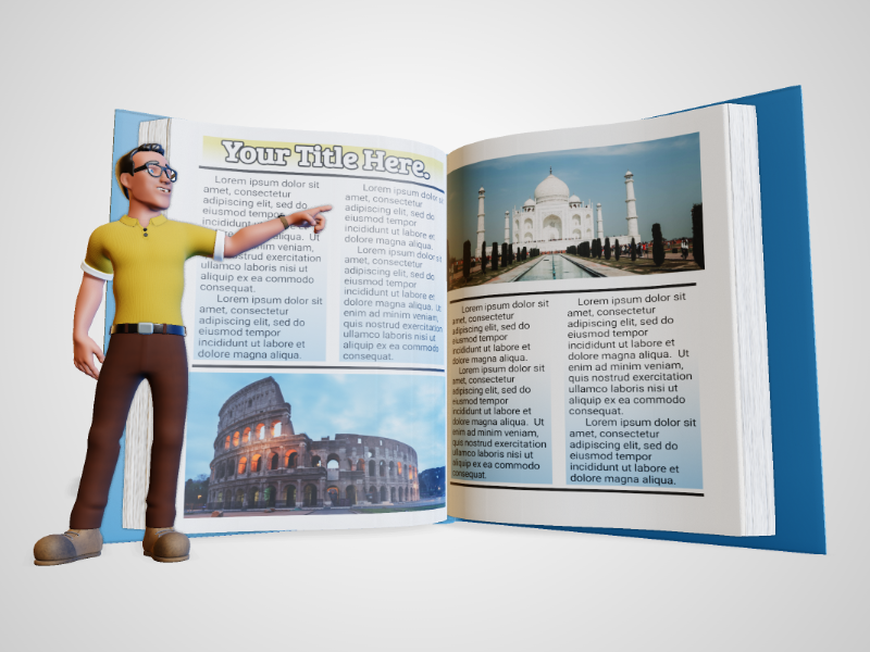 High-resolution customizable clipart of 3D Teacher Pointing At Book Clipart - Customizable Mockup, designed for academic lesson planning, classroom engagement, and interactive learning frameworks.