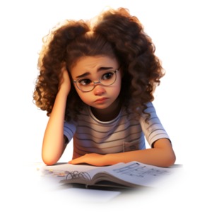 Frustrated Homework Girl PowerPoint clipart graphic preview.