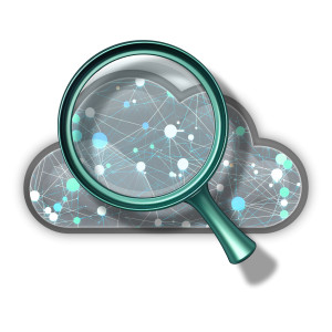 Big Data Exploration: Cloud Icon with Network Lines PowerPoint clipart graphic preview.