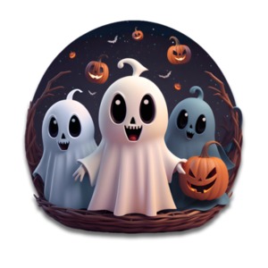 Three Adorable Ghosts on a Halloween Night PowerPoint clipart graphic preview.
