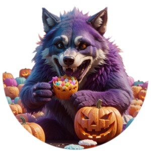 Sneaky Werewolf Eating Candy PowerPoint clipart graphic preview.