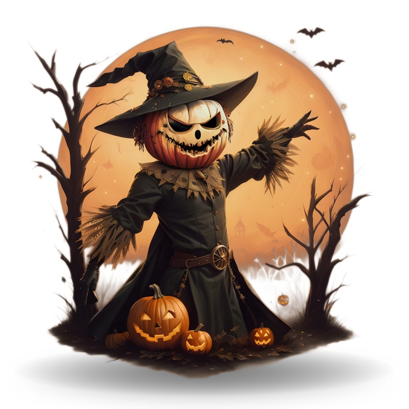 High-resolution clipart illustration of Jack 'o Lantern Scarecrow Clipart, designed for seasonal marketing campaigns, corporate event presentations, and holiday promotions.