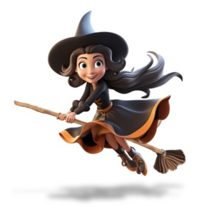 Friendly Witch Riding Broom PowerPoint clipart graphic preview.