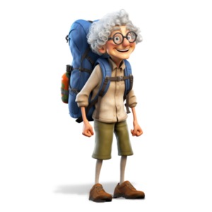 Senior Woman Backpacking PowerPoint clipart graphic preview.