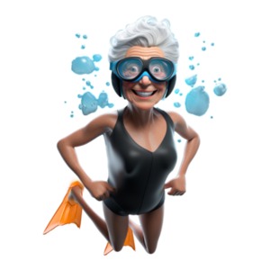 Senior Woman Free Diving PowerPoint clipart graphic preview.